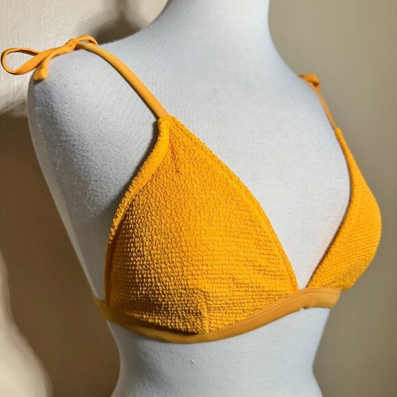 Old Navy Yellow Gold Ribbed Shoulder Tie Triangle Bikini Top NWOT - Picture 3 of 5